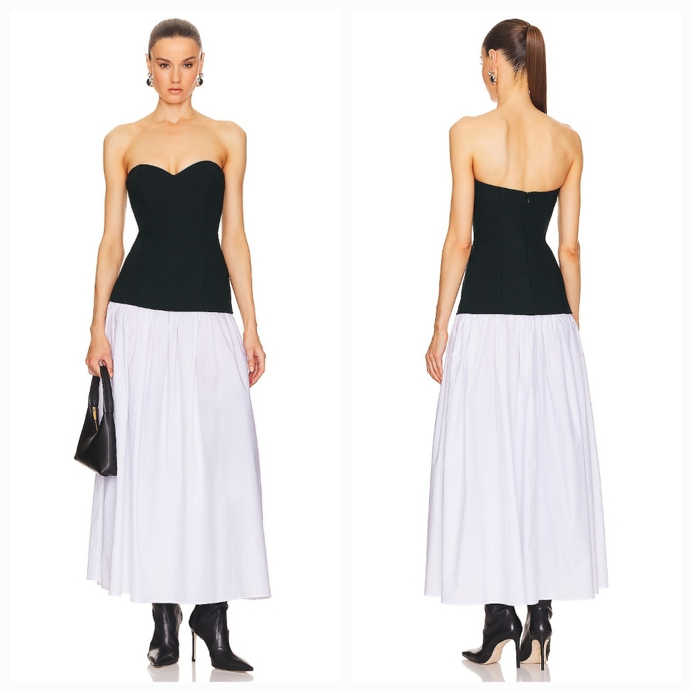 Helsa Faille Colorblock Midi Dress in Black & White